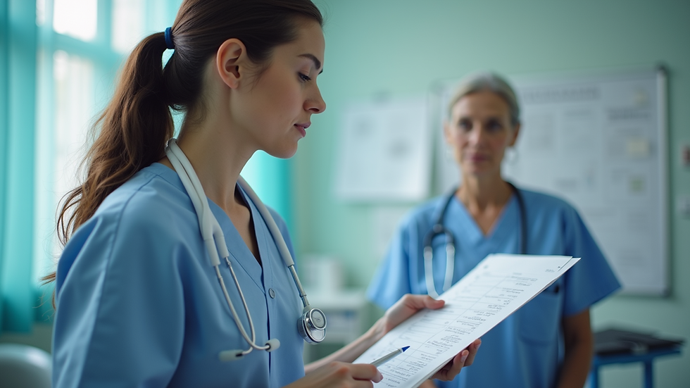 Close-up view of nurse checking patient’s medical chart