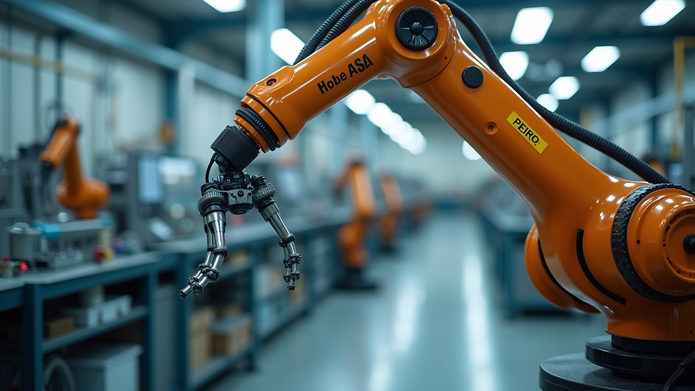 Close-up view of a robotic arm in a modern engineering lab