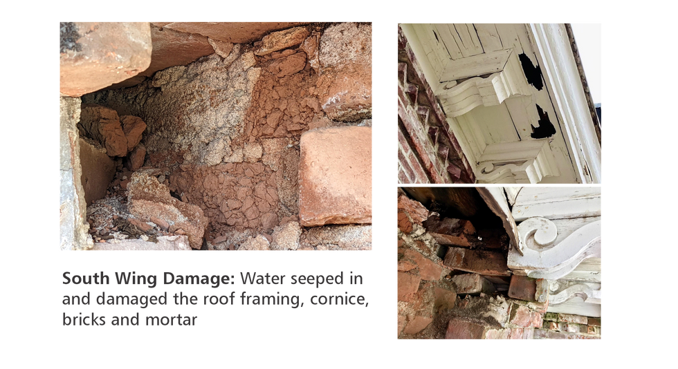 South Wing bricks close up of water damage