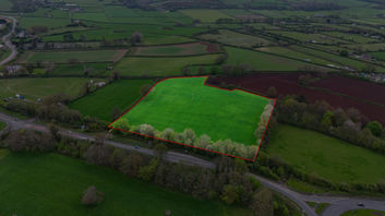 Drone view of a rural plot with planning potential near Brecon.