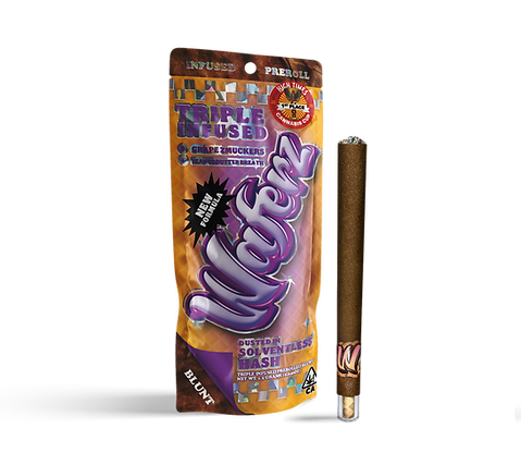 Waferz Triple Infused - 1.3 Gram Blunt Bag New Formulation + Blunt Mockup - Diagonal View 