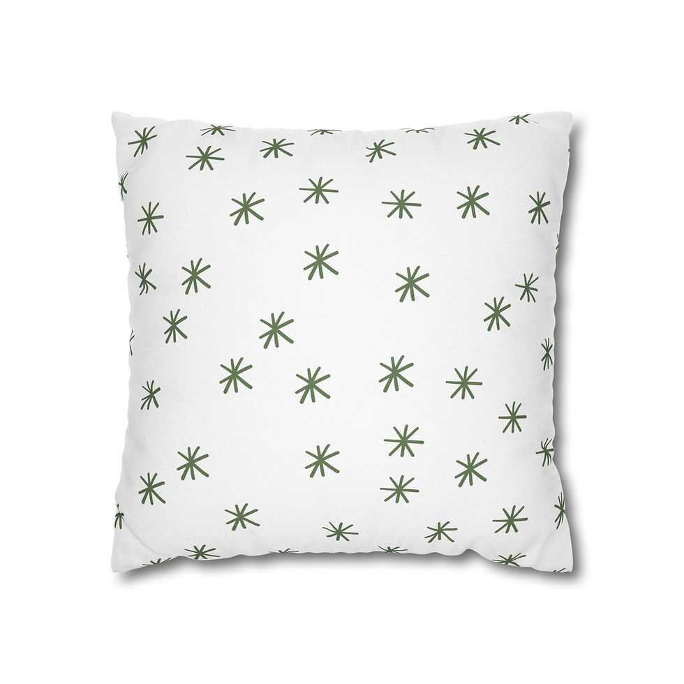 Square throw pillow with deep green starburst patterns on a white background, ideal for nature-inspired home decor.