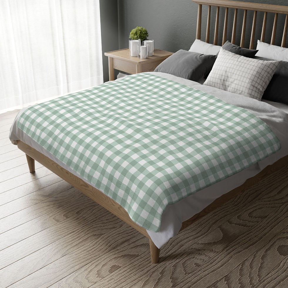 Thumbnail: Sage Green Gingham Check Velveteen Blanket