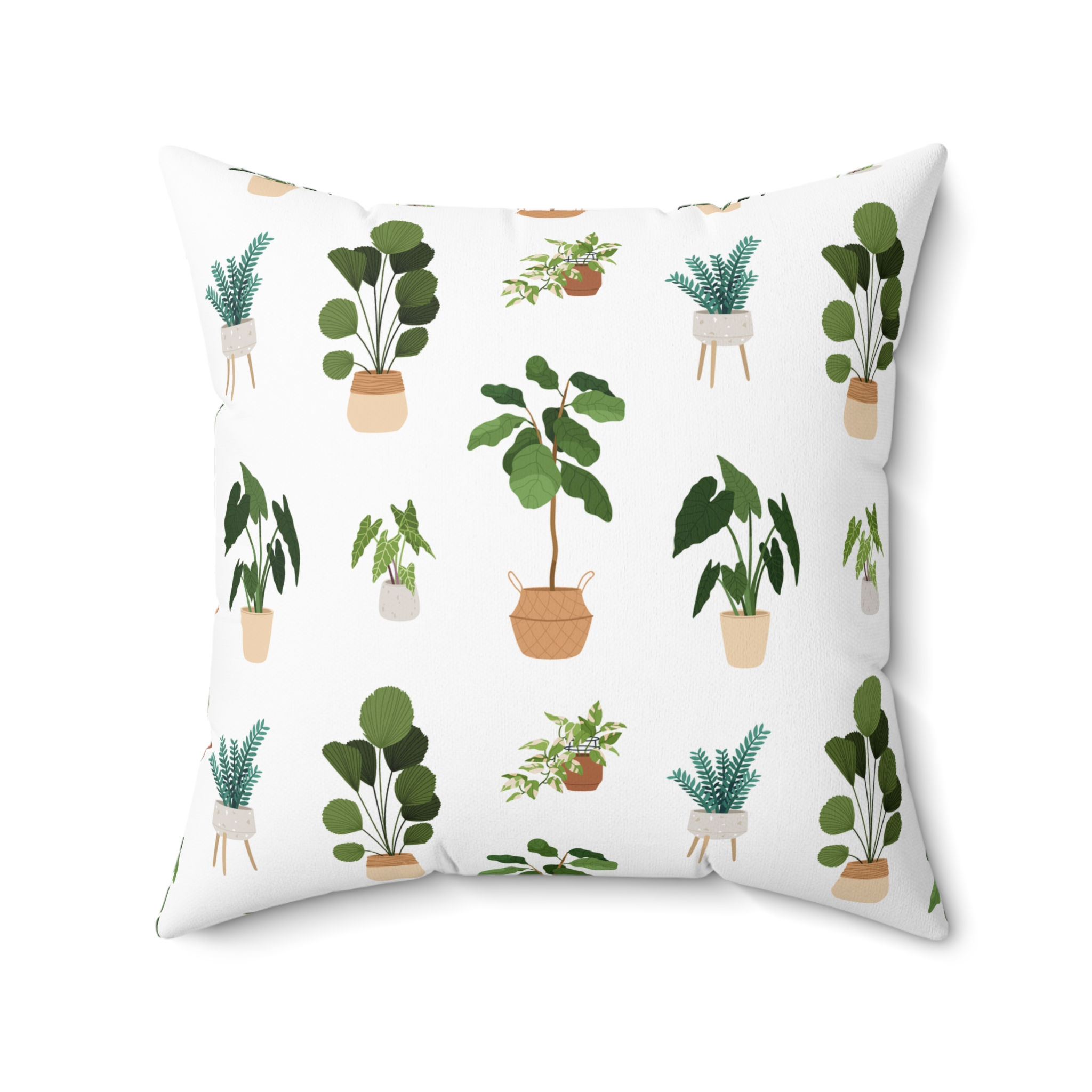 Botanical Plant Print Throw Pillow | Potted Houseplants Illustration on White