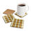Thumbnail: Corkwood coaster with plaid pattern in golden yellow, caramel brown, cream, and deep green.