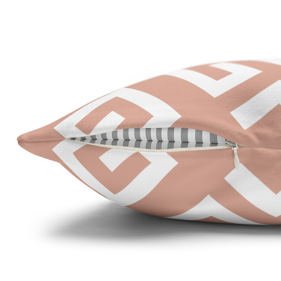Thumbnail: Square pillow with peach geometric diamond patterns and light blue accents on a white background.