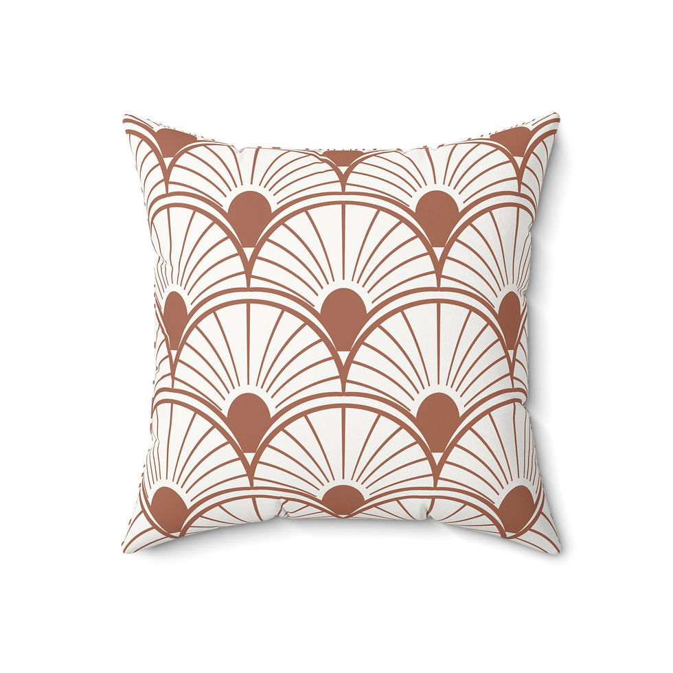 Thumbnail: Faux suede pillow with terracotta fan pattern on a white background, perfect for modern boho or retro-themed interiors.