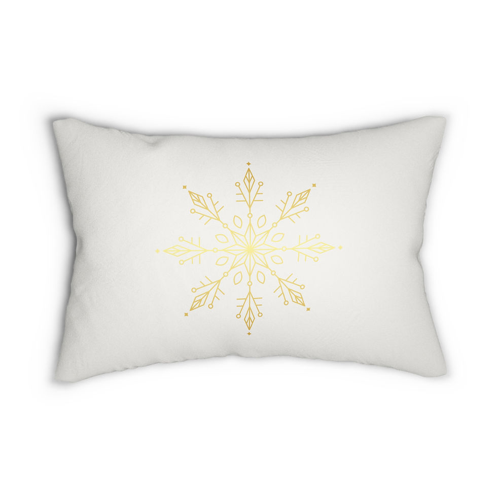 White lumbar cushion with a single ornate golden snowflake in the center for a minimalist holiday design