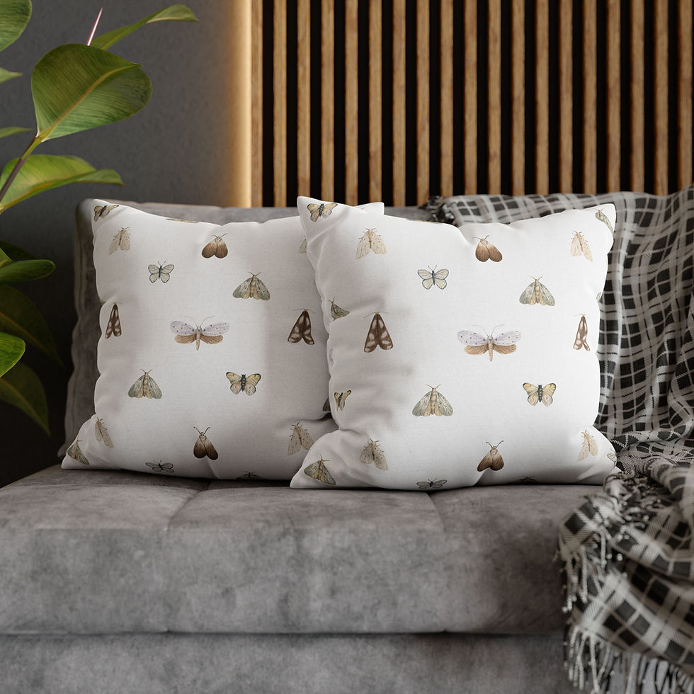 Thumbnail: Mossy Winged Wonders Pillow Cover - White