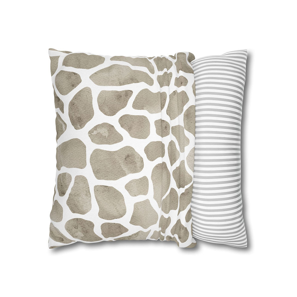 Neutral pillow cover with abstract taupe stone-like pattern on a clean white background.