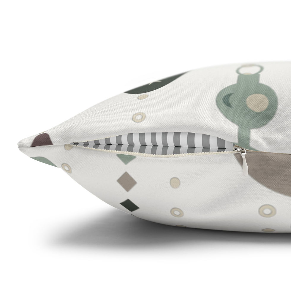 Thumbnail: Pillow cover featuring hanging ornament garland design in neutral greens, browns, and creams on a white background