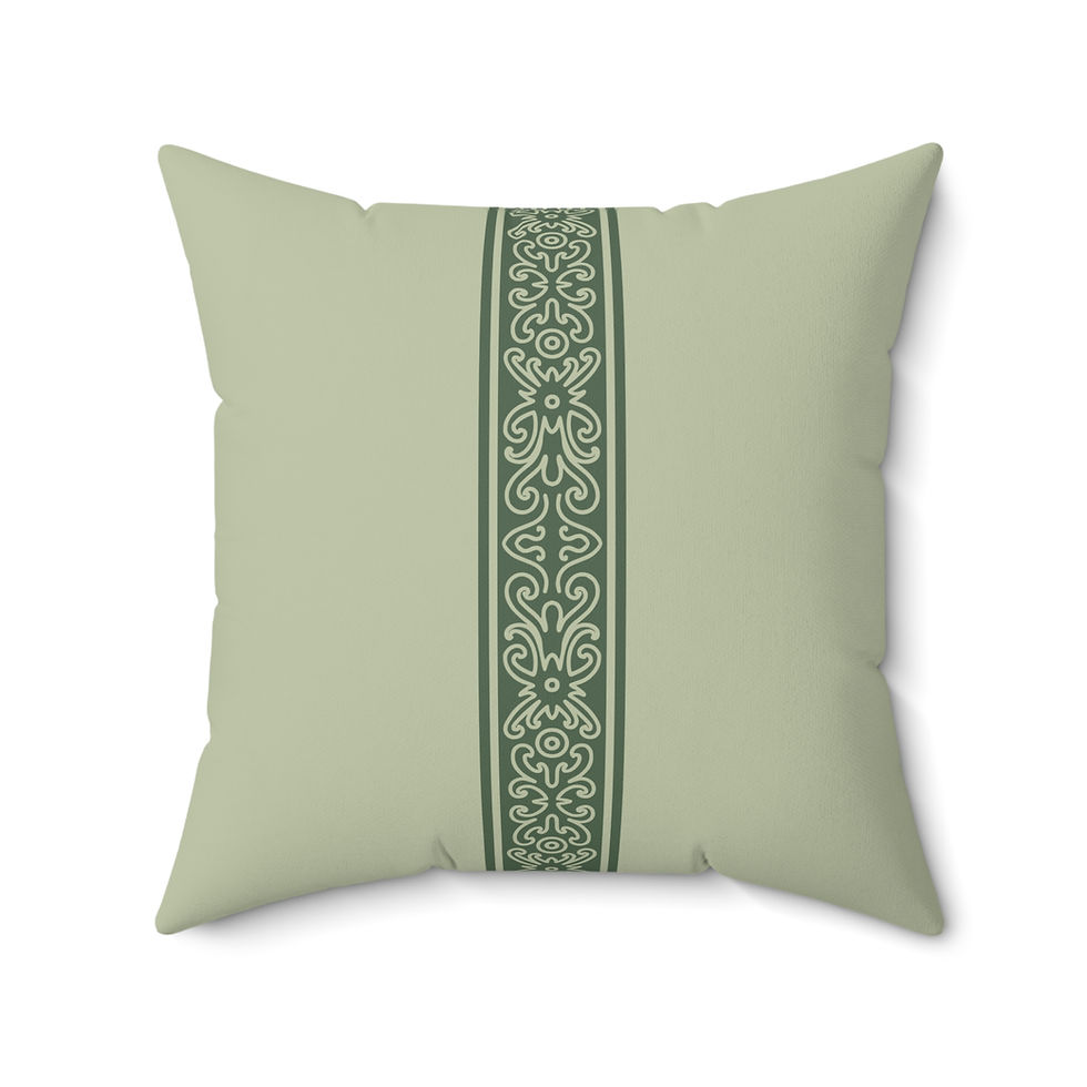 Thumbnail: Elegant Faux Suede Square Pillow with Green Floral Design