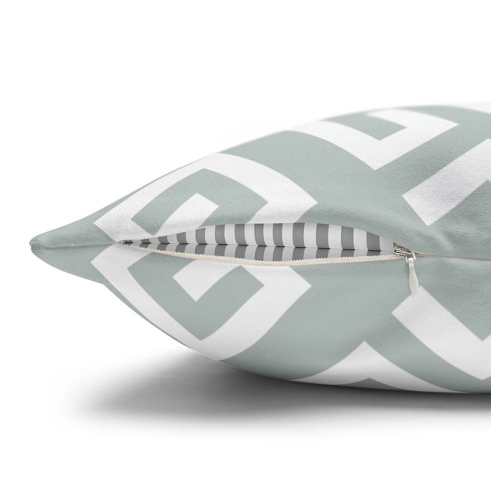 Thumbnail: Square throw pillow with sage green geometric diamond patterns and mustard accents, ideal for modern and chic home decor.