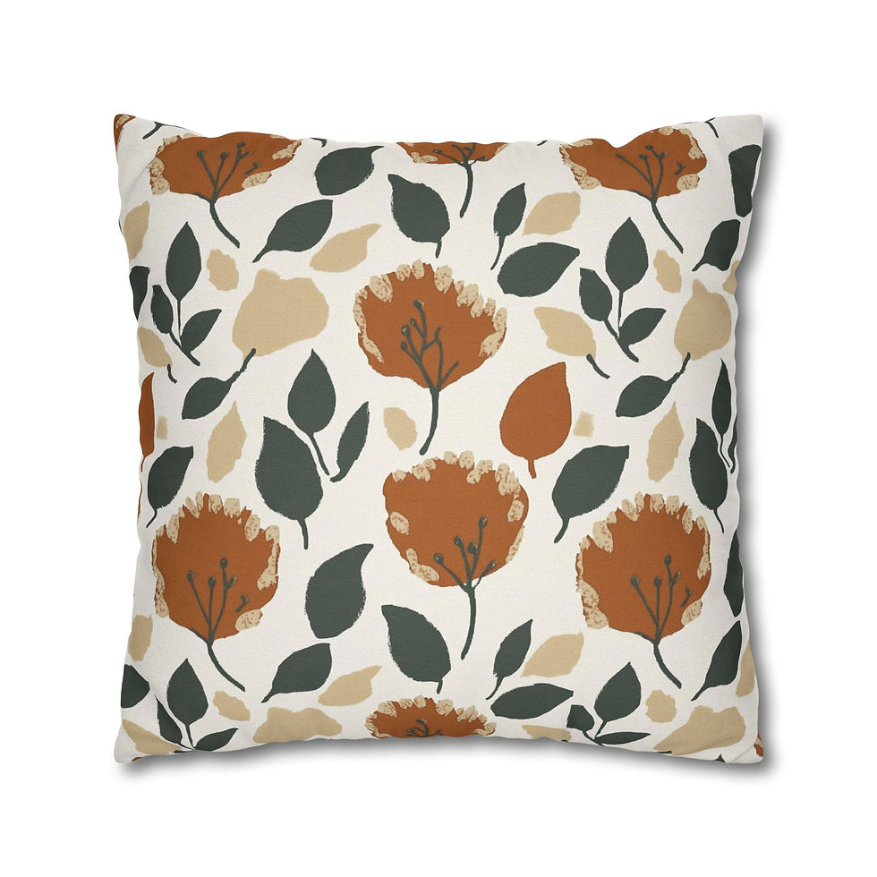 Thumbnail: Decorative cushion with terracotta floral pattern and sage green leaves on an ivory background