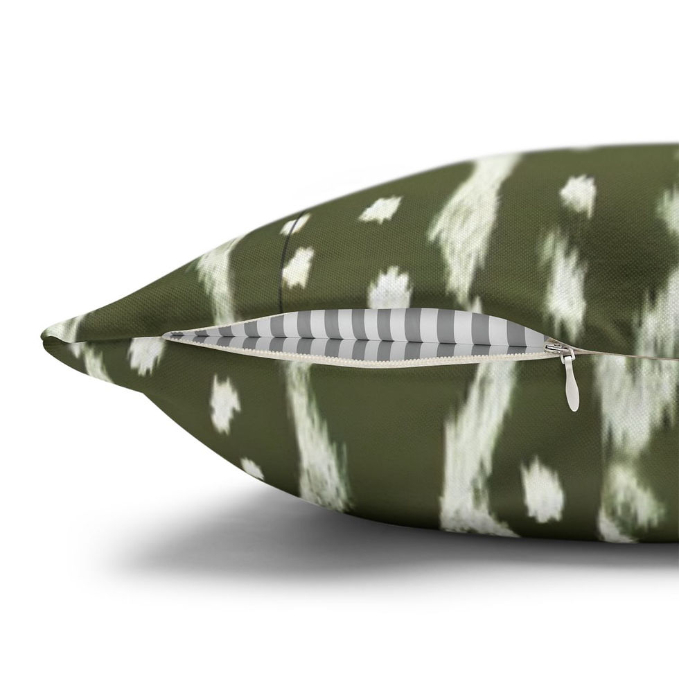 Thumbnail: Pillow cover with an olive green and white ikat pattern design with hidden zipper closure.