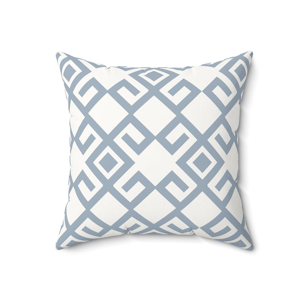 Thumbnail: Faux suede pillow with soft blue and white geometric maze pattern for a clean, coastal-inspired accent.