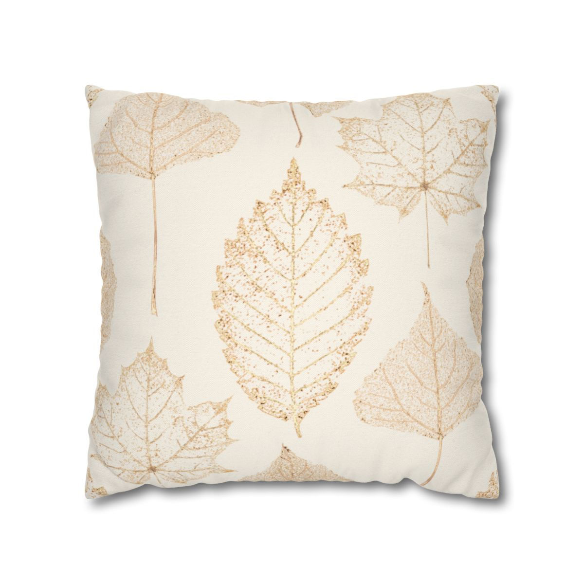 Pillow cover with beige leaf patterns on a cream background.
