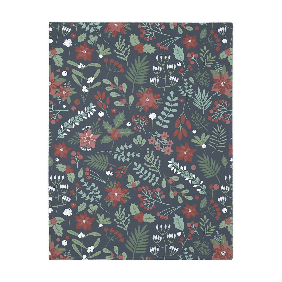 Thumbnail: Festive Floral Berry Holiday Velveteen Microfiber Blanket 