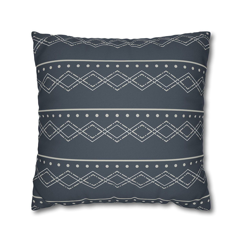 Charcoal pillow cover with Nordic-style beige diamond and dot stripe pattern, minimalist holiday design