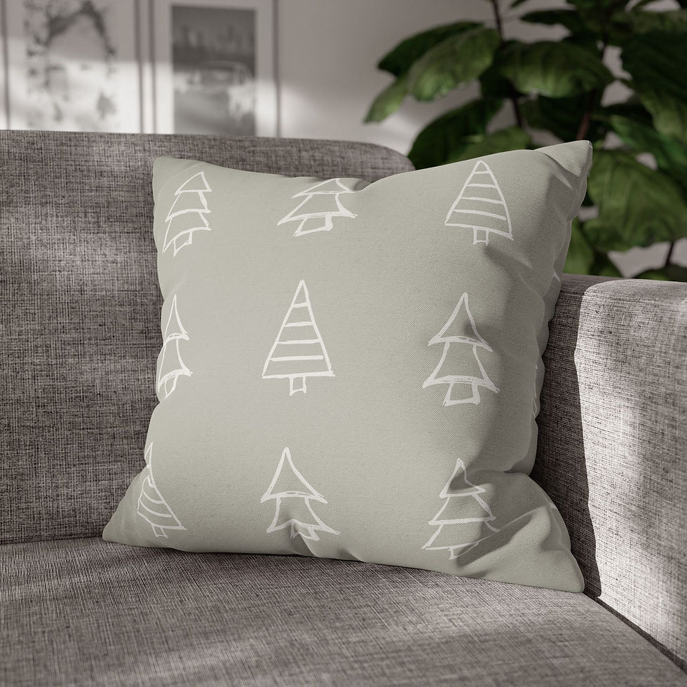 Thumbnail: Holiday pillow cover in gray with playful hand-drawn white Christmas trees for festive home styling