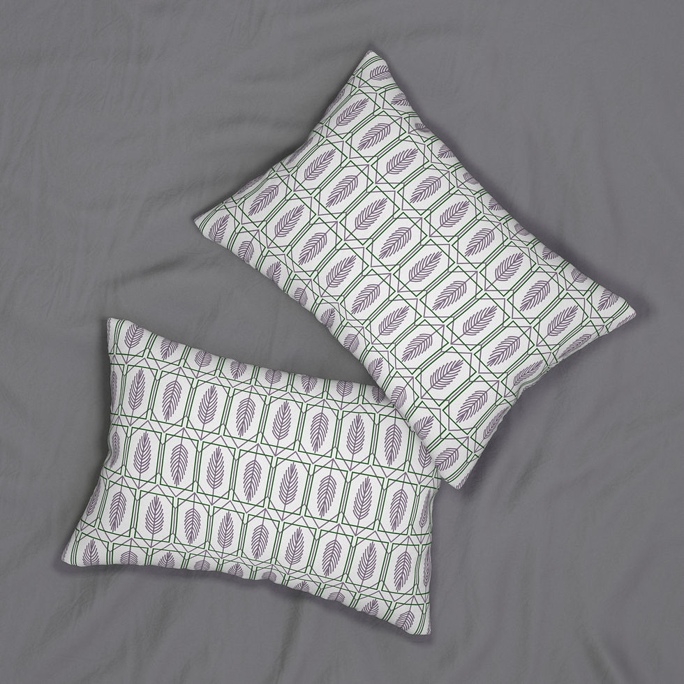 Thumbnail: Geometric Feather Lumbar Pillow - Lavender & Green 