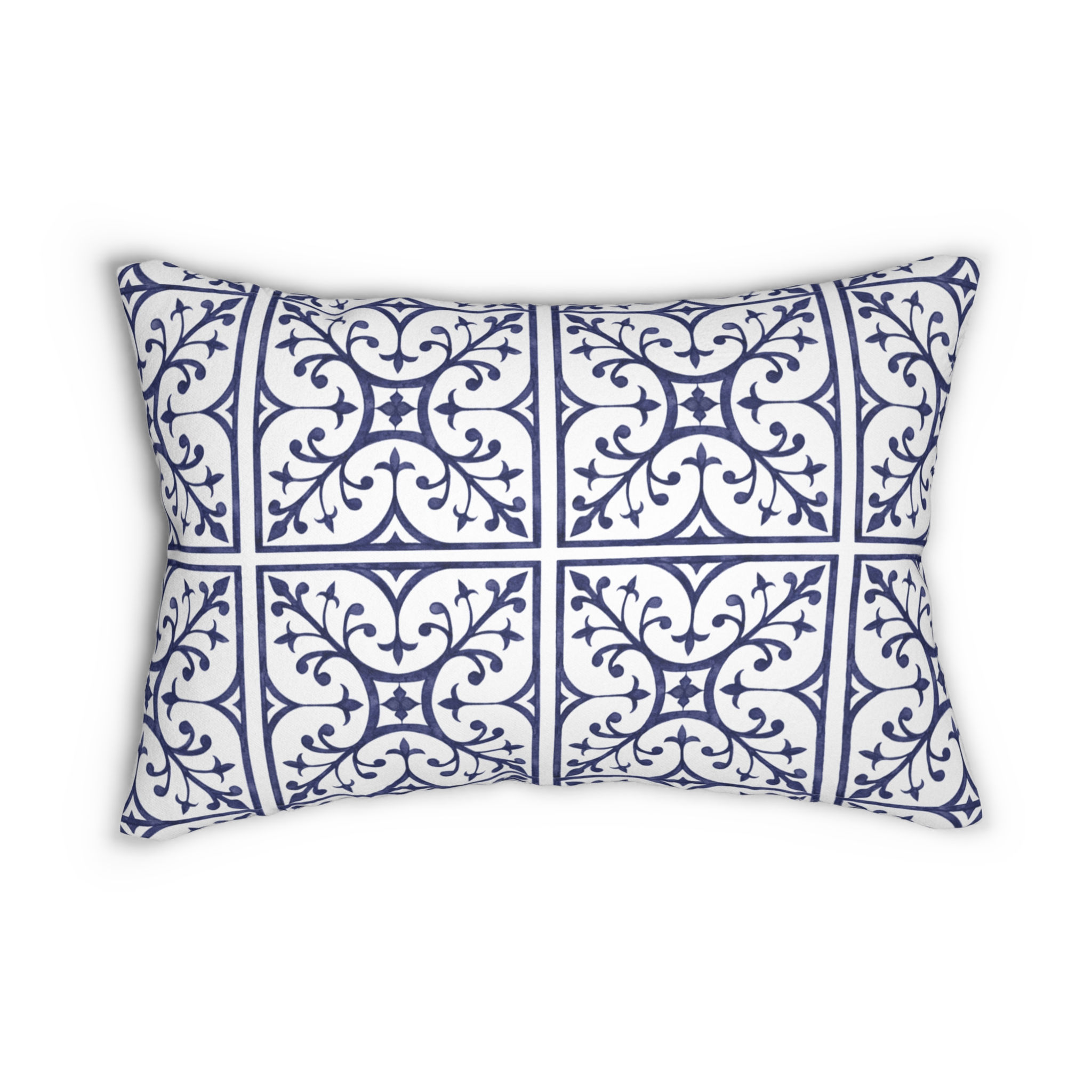 Navy Arabesque Scrollwork Painted Lumbar Pillow