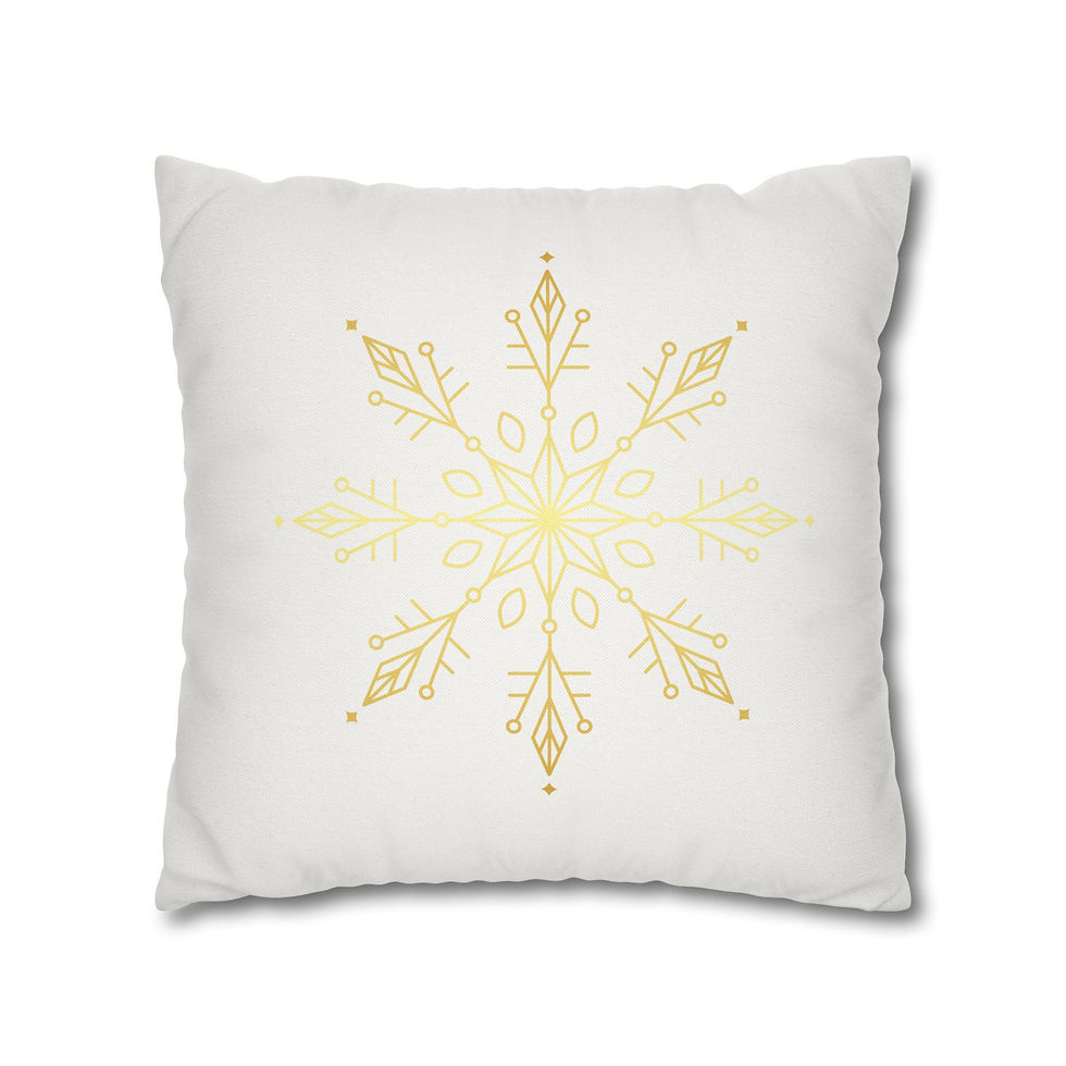 Thumbnail: White pillow cover with a large golden snowflake design in the center, elegant holiday and winter décor