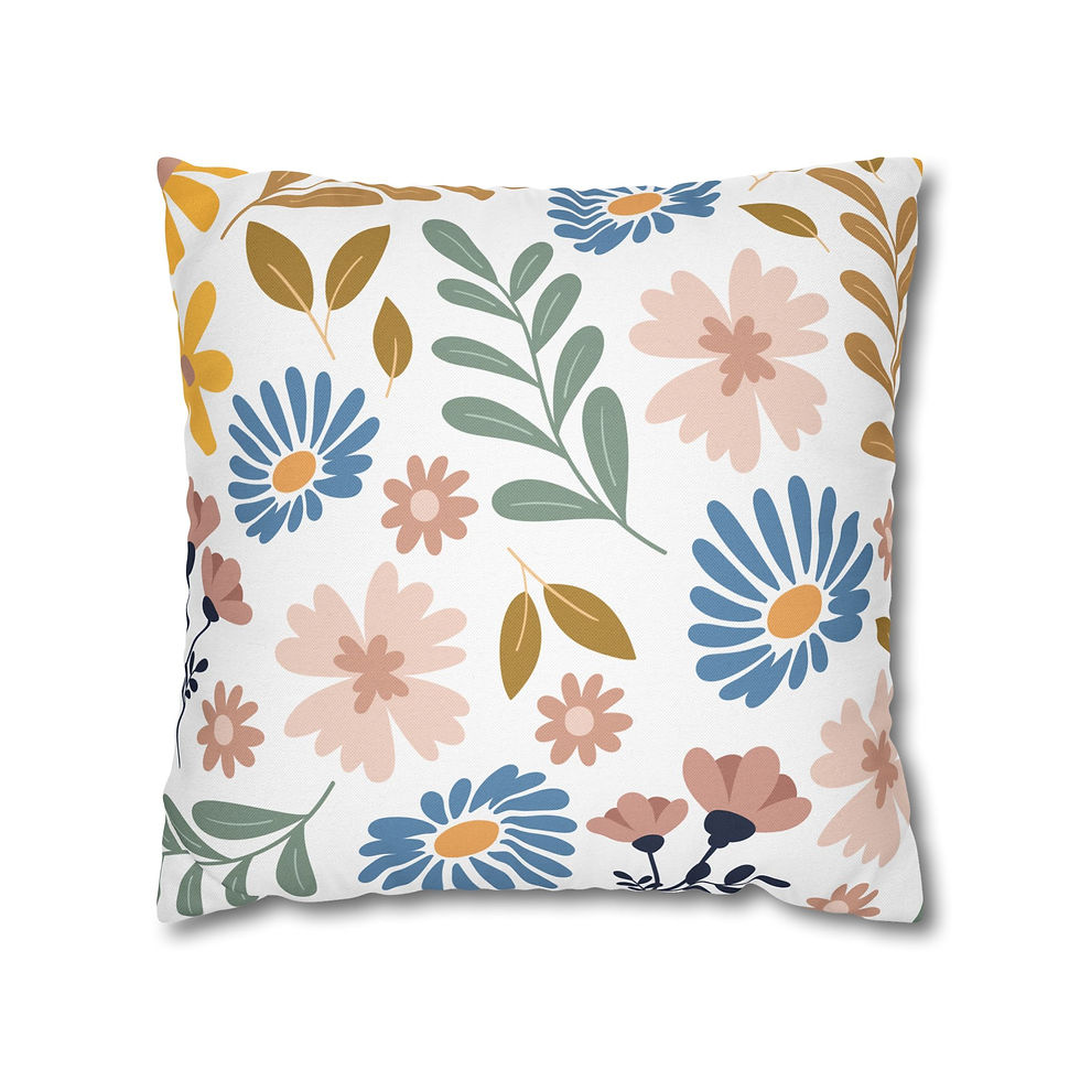 Thumbnail: Cushion cover with a mix of colorful wildflowers and green leaves on a white background, adding a cheerful botanical vibe.