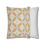 Thumbnail: Cushion cover with golden oval petal shapes and teal floral details on a cream background in a repeating geometric pattern.e