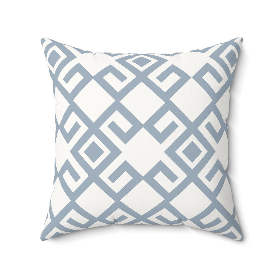 Thumbnail: Faux suede pillow with soft blue and white geometric maze pattern for a clean, coastal-inspired accent.