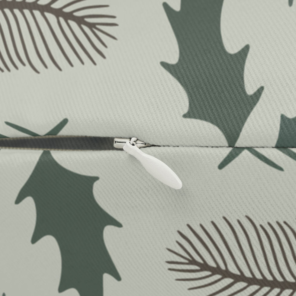 Thumbnail: Cream lumbar cushion with scattered pine needles, holly leaves, berries, stars, and pinecones in rustic holiday colors