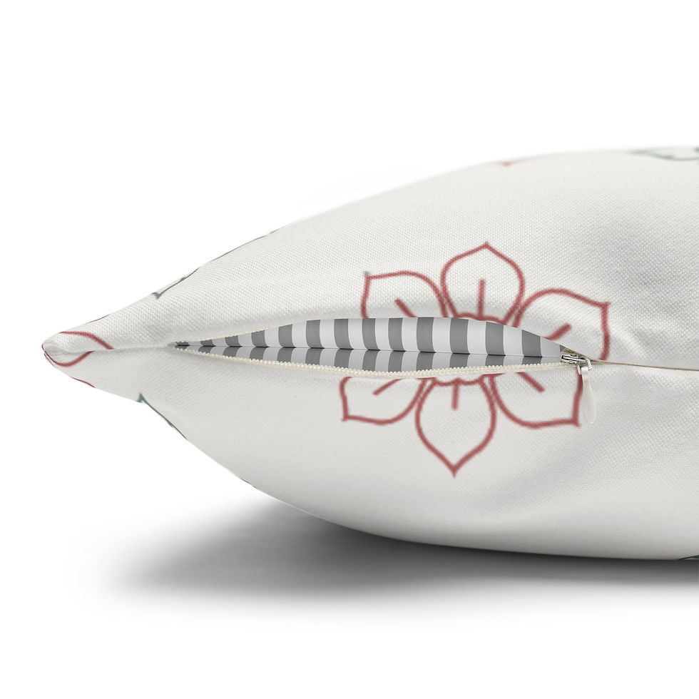 Thumbnail: Holiday-themed cushion cover with blush red and sage lotus floral patterns on a white background