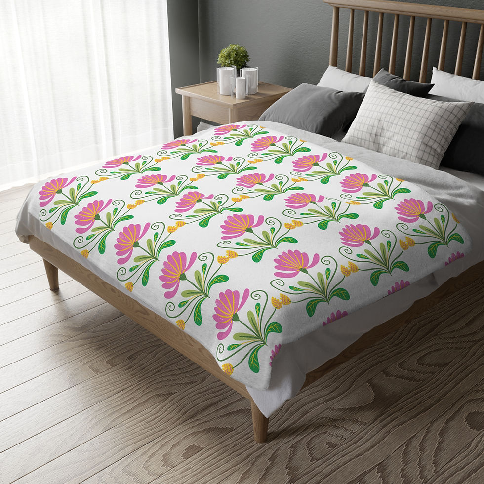 Thumbnail: Vibrant Folk Floral Velveteen Microfiber Blanket