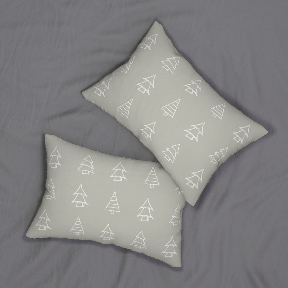 Thumbnail: Gray lumbar cushion with hand-drawn white Christmas tree illustrations in a minimalist holiday design