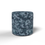 Thumbnail: A front view of a cylindrical drum ottoman with a flat top, upholstered in a fabric, designed for use as