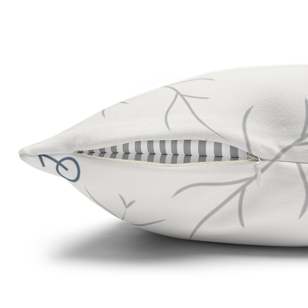 Thumbnail: White decorative pillow cover with light gray branches and stylized blue snowflakes in a calm winter design