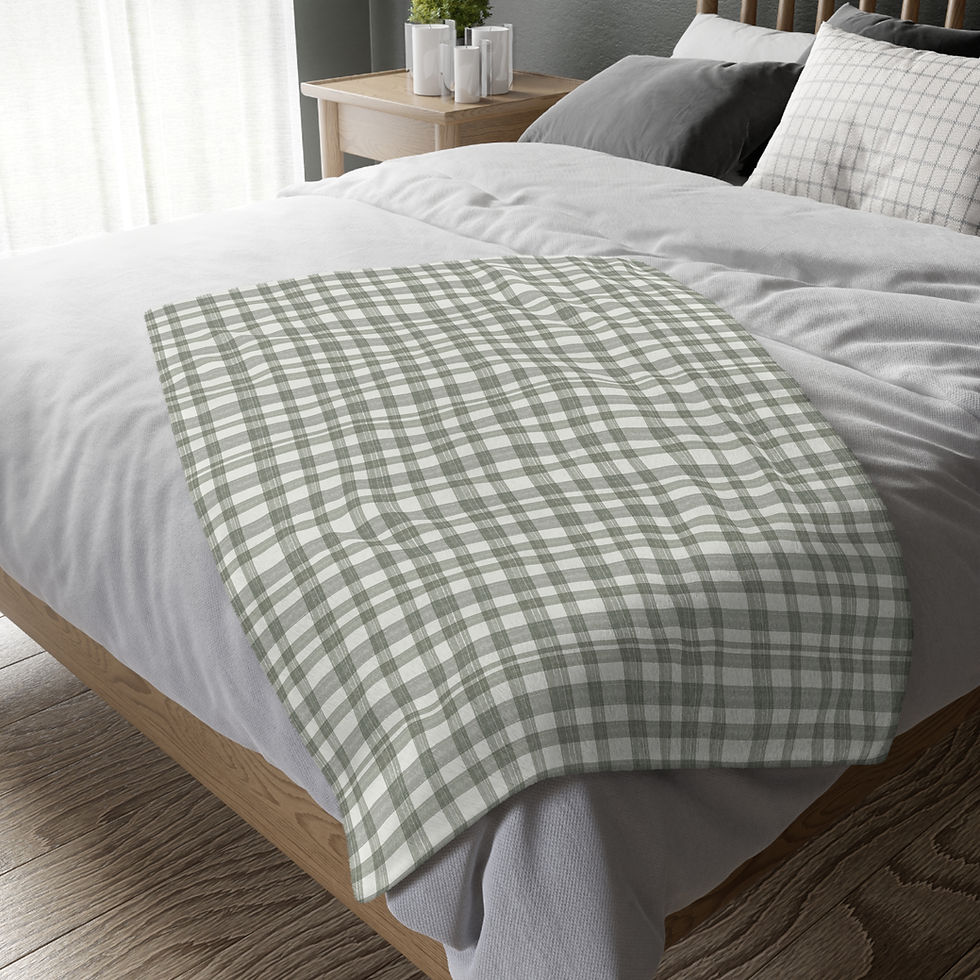 Thumbnail: Modern Sage Check Velveteen Microfiber Blanket