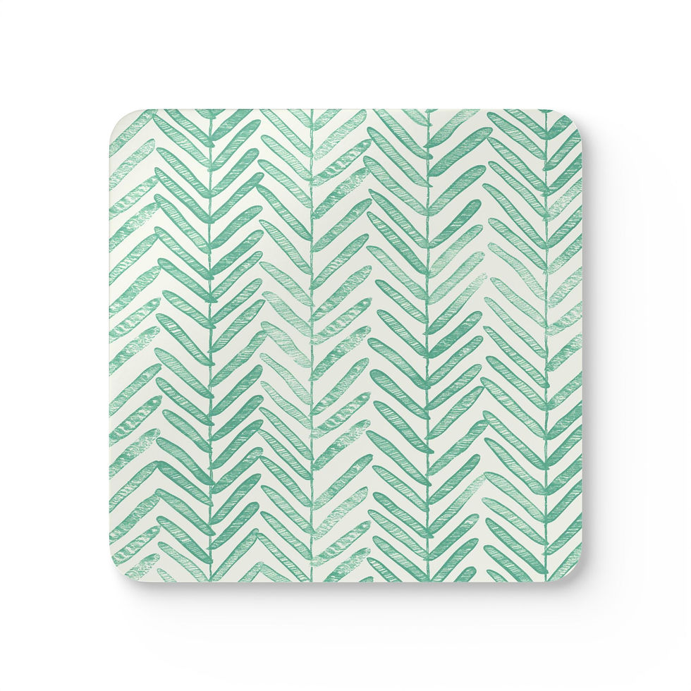 Set of four coasters featuring a green watercolor herringbone pattern on a neutral background, adding a fresh modern touch