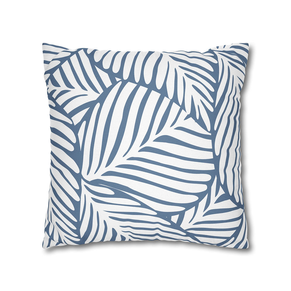 Thumbnail: Pillow cover with a bold navy blue tropical leaf pattern on a white background, perfect for adding a modern coastal touch.