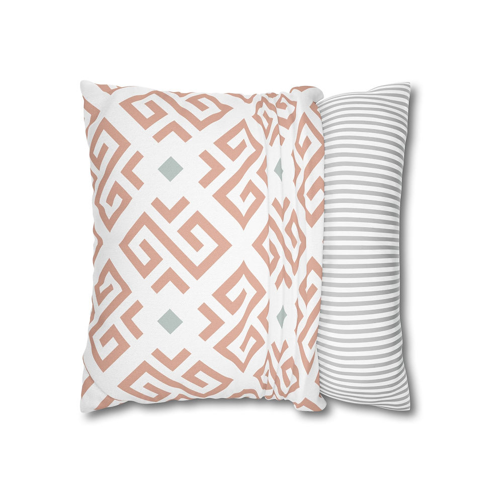 Square throw pillow with blush pink geometric diamond patterns on a white background, ideal for modern and chic home decor.