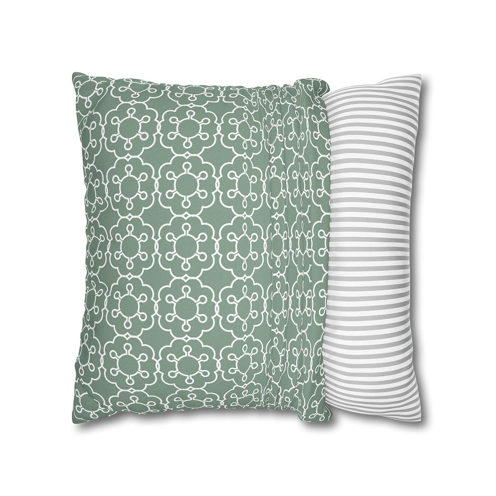 Thumbnail: Botanical Print Square Pillowcase - Green Floral Design