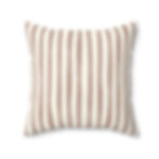 Decorative cushion with dusty rose vertical hand-painted stripes on a white background