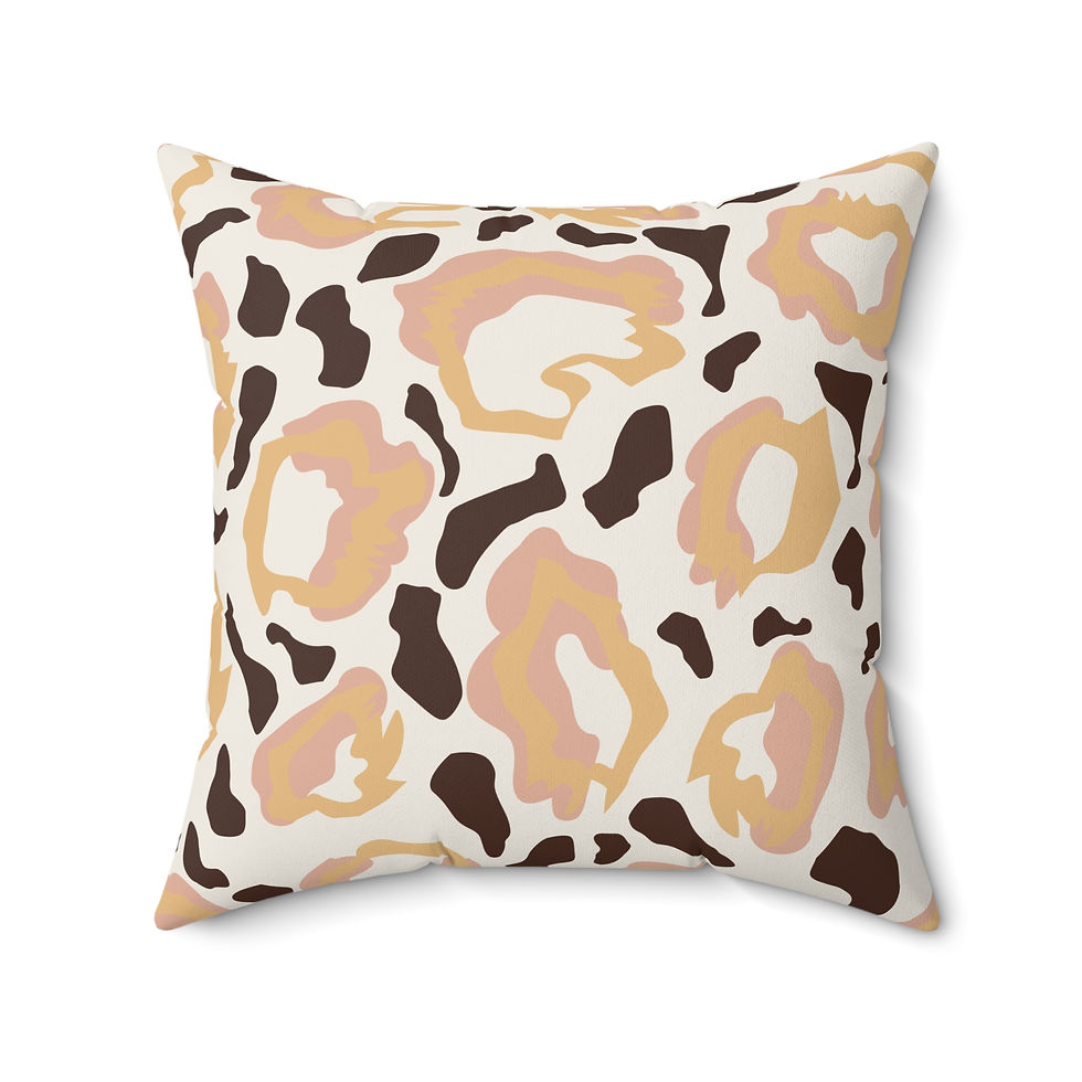 Thumbnail: Faux suede pillow with blush, tan, and brown leopard print pattern on ivory background for modern or playful interiors.