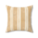 Warm camel and white vertical striped decorative cushion on white background