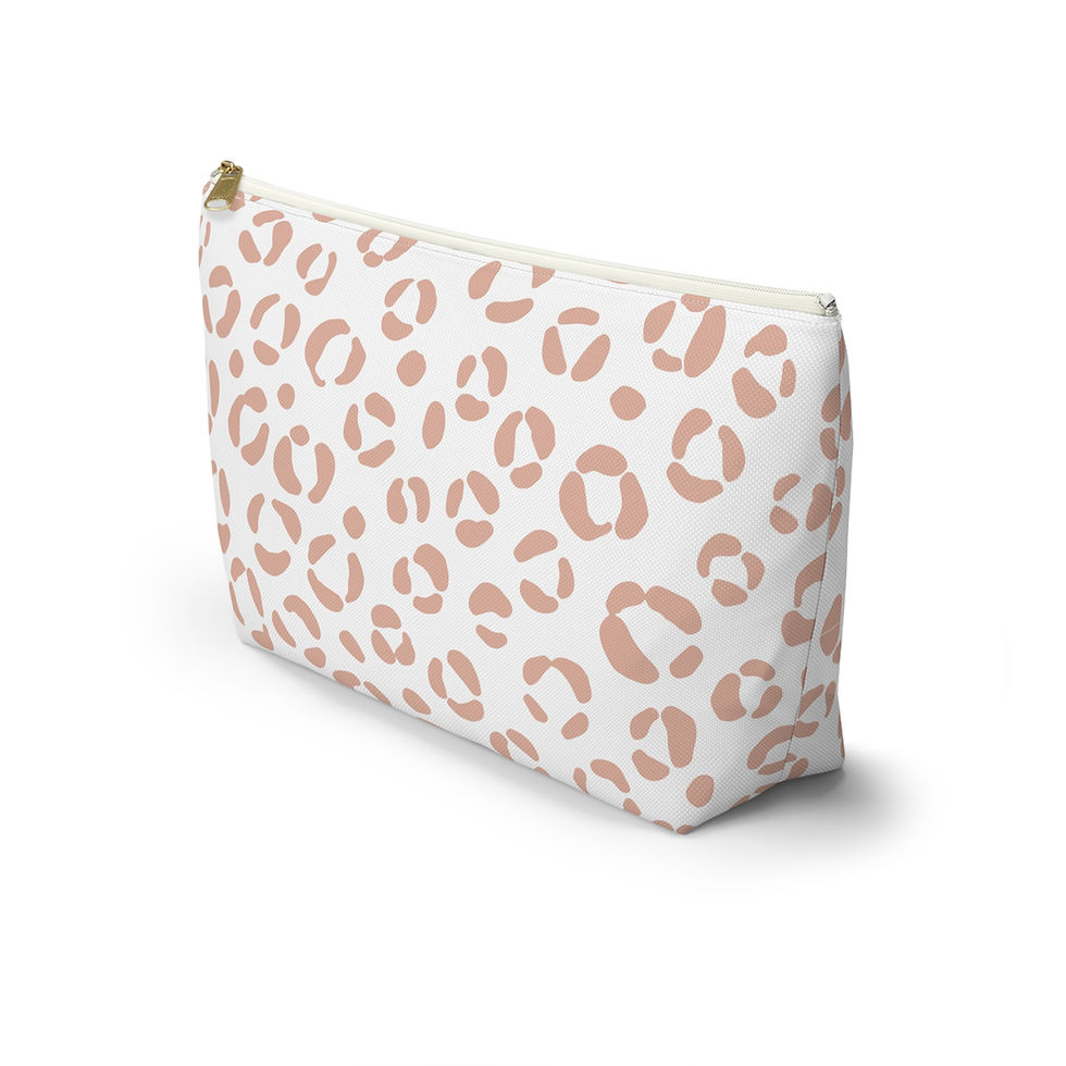 Thumbnail: Accessory pouch with blush pink leopard pattern on a white background and gold zipper – stylish and spacious travel or makeup