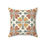 Thumbnail: Faux suede pillow with vintage clover tile pattern in terracotta, gold, and teal tones.