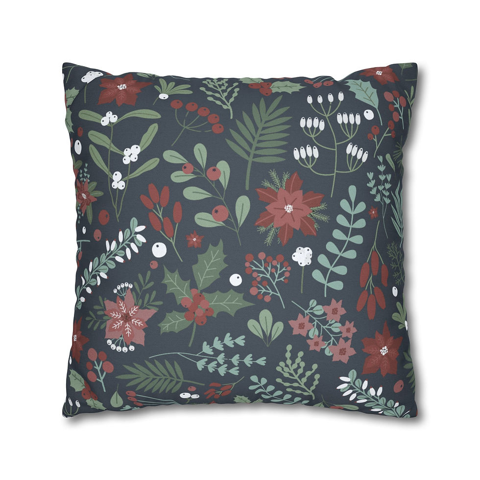 Thumbnail: Dark holiday pillow cover with festive florals, holly berries, and greenery for Christmas decorating