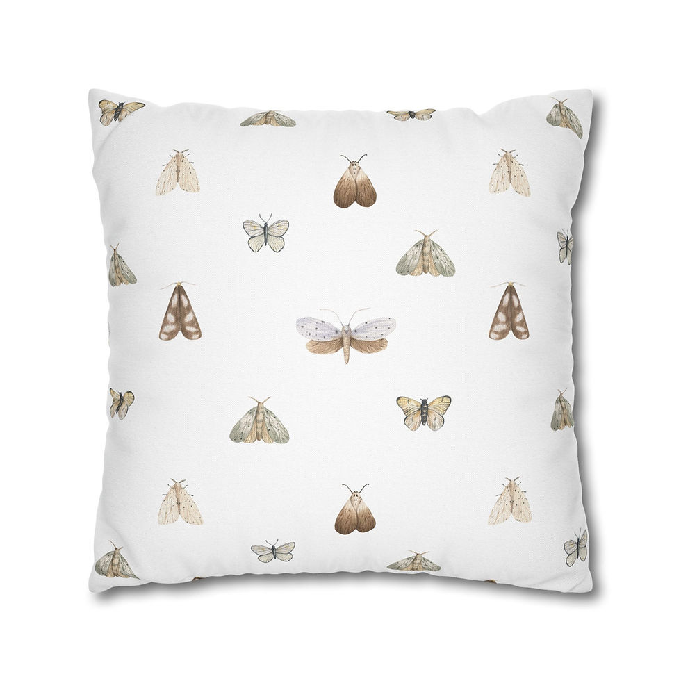 Thumbnail: Mossy Winged Wonders Pillow Cover - White