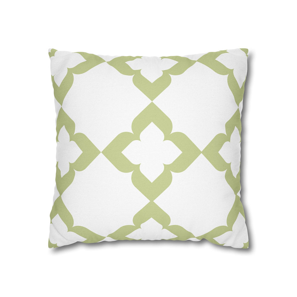 Cushion cover with olive green lattice floral pattern on a crisp white background, ideal for modern or minimalist interiors.