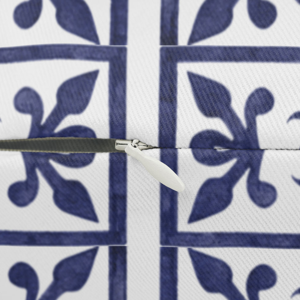 Thumbnail: Navy Arabesque Scrollwork Painted Lumbar Pillow